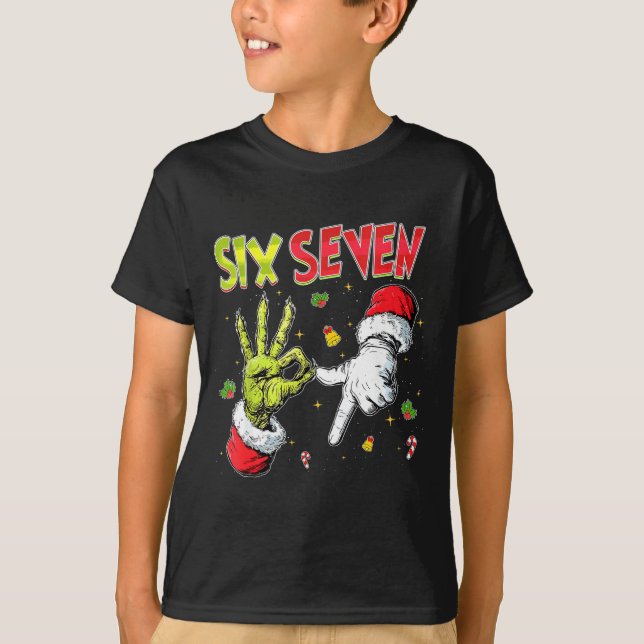 Meme Number 67 Bro Slang Six Seven Christmas Hand  T-Shirt (Front)