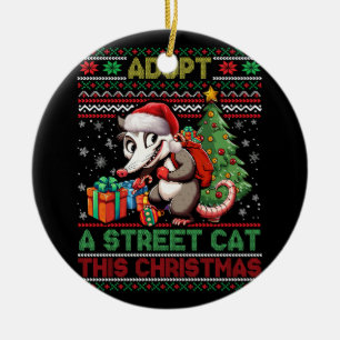Meme Xmas Adopt A Street Cat Santa Opossum Merry C Ceramic Ornament