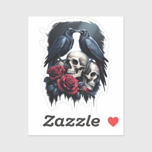 Memento Mori: A Dark Floral Composition with Raven Sticker (Sheet)
