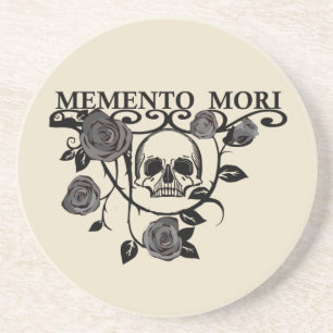 Memento mori black roses coaster