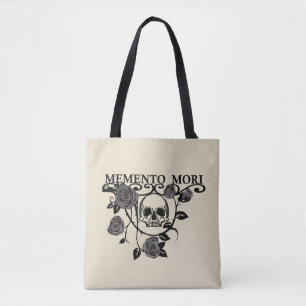 Memento mori black roses tote bag