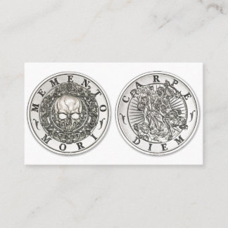 Memento Mori Carpe Diem Silver Round Business Card