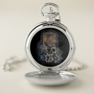 Memento mori cat pocket watch
