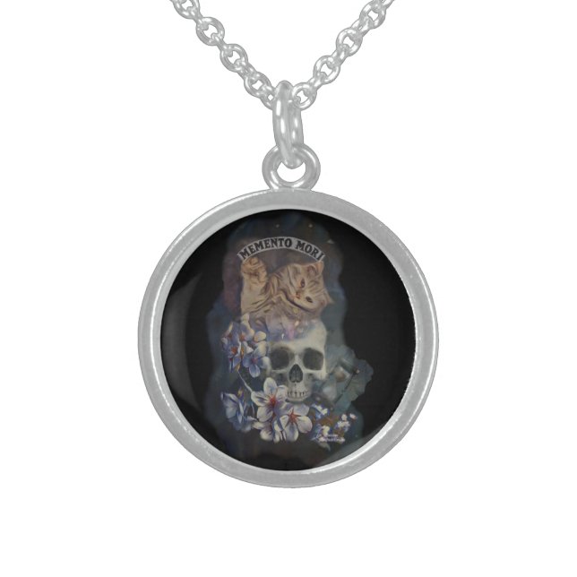 Memento mori cat sterling silver necklace (Front)