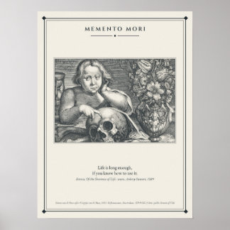 Memento Mori Child with Skull and Flowers Engravin Poster