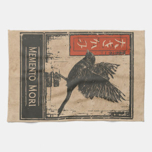 Memento Mori Crow Art Wabi Sabi Stoic Design Kitchen Towel