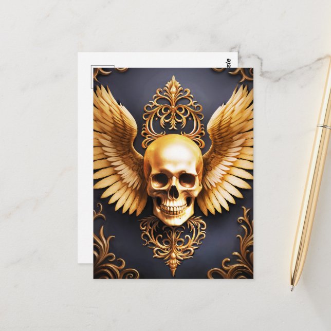 Memento Mori Golden Gothic Skull Sigil Postcard (Front/Back In Situ)