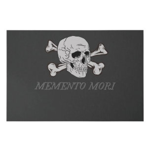 Memento Mori Grey Skull and Crossbones Faux Canvas Print