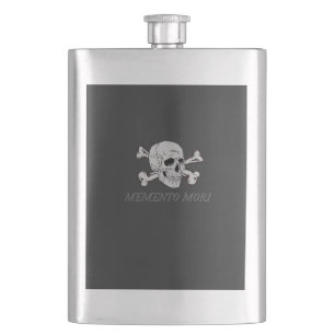Memento Mori Grey Skull and Crossbones Flask