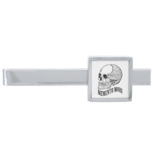 Memento mori silver finish tie bar