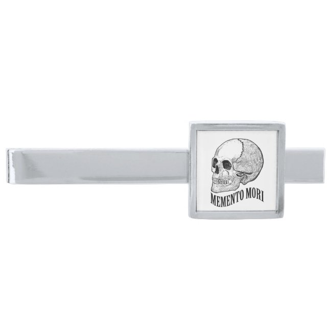 Memento mori silver finish tie bar (Front)