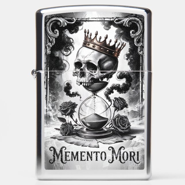 Memento Mori Skull and Hourglass Zippo Lighter (Front)