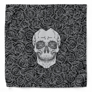 Memento Mori! Skull and Roses, Hand Drawn Bandana