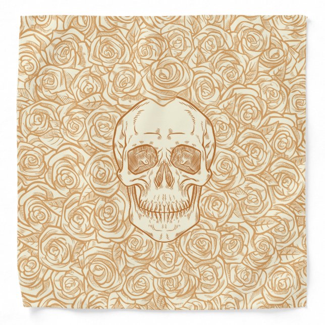 Memento Mori! Skull and Roses, Hand Drawn Bandana (Front)