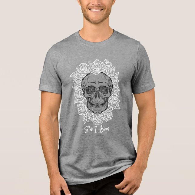 Memento Mori! Skull and Roses, Hand Drawn Tri-Blend Shirt (Front)