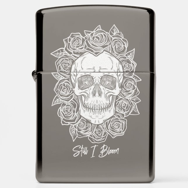 Memento Mori! Skull and Roses, Hand Drawn Zippo Lighter (Front)