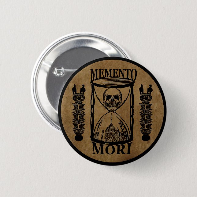 Memento mori skull hourglass button (Front & Back)