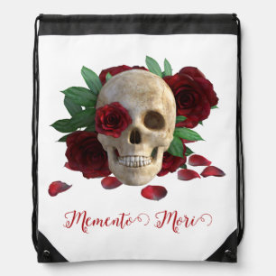 Memento Mori. Skull with red roses Drawstring Bag