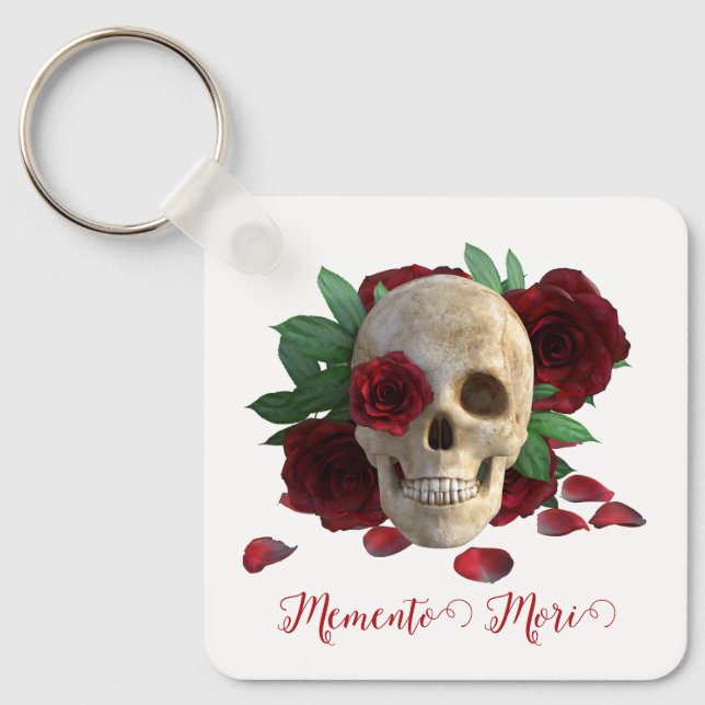 Memento Mori. Skull with red roses Keychain (Front)
