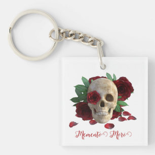 Memento Mori. Skull with red roses Keychain