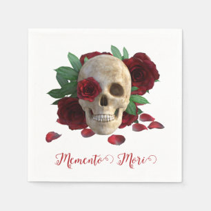 Memento Mori. Skull with red roses Napkins