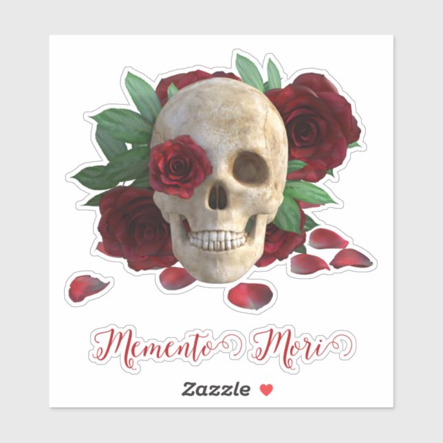 Memento Mori. Skull with red roses Sticker (Sheet)