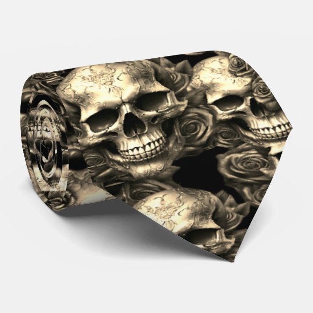 Memento Mori Skulls Gold Tie (Rolled)