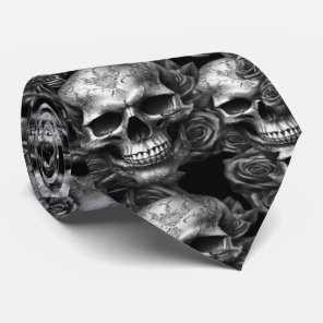 Memento Mori Skulls Silver Tie