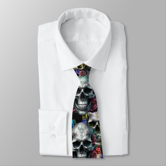 Memento Mori Skulls Tie (Tied)