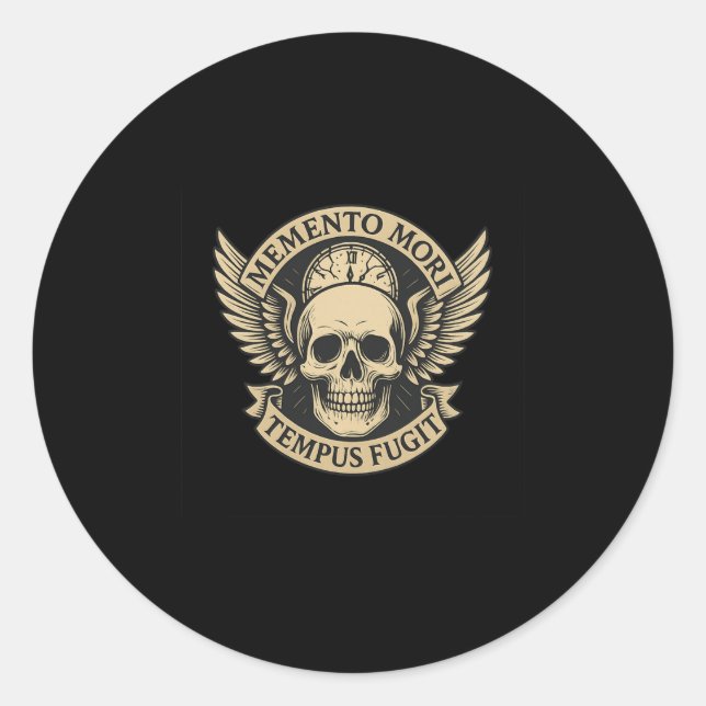 Memento Mori Tempus Fugit Latin Stoic Quote Long S Classic Round Sticker (Front)