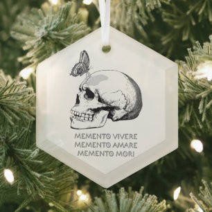 MEMENTO VIVERE • MEMENTO AMARE • MEMENTO MORI GLASS ORNAMENT