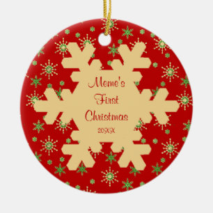 Meme's First Christmas Red Snowflake Ornament