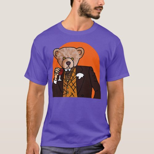 Memes Fun Portrait of Bear Drinking Wine T_Shirt