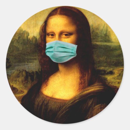 Memes Funny Mona Lisa in Quarantine Classic Round Sticker