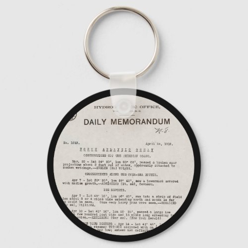 Memo from Hydrographic Office Titanic Disaster Keychain