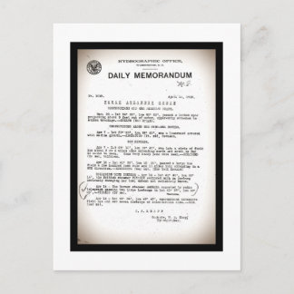 Memo from Hydrographic Office Titanic Disaster Postcard