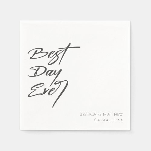 Memorable and Chic Grey Best Day Ever Wedding Napkins