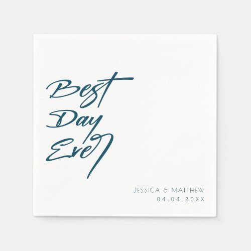 Memorable and Chic Navy  Best Day Ever Wedding Napkins