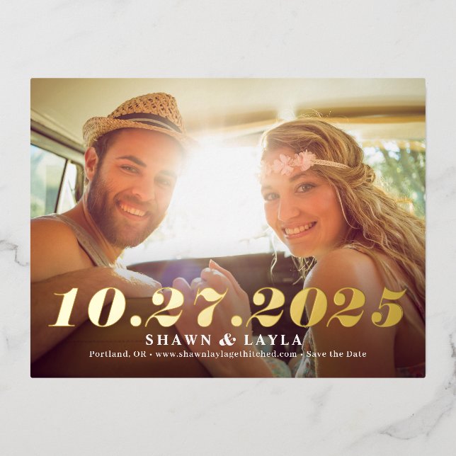 Memorable Date FOIL Save The Date Postcard (Front)