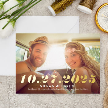 Memorable Date Foil Wedding Save The Date Card by berryberrysweet at Zazzle