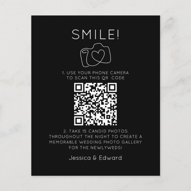 Memorable Photos Qr Code Black Chic Modern Wedding (Front)
