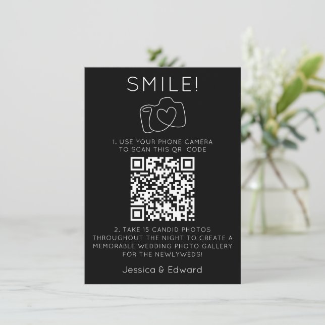 Memorable Photos Qr Code Black Chic Modern Wedding (Standing Front)