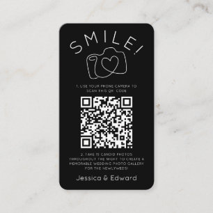 Memorable Photos Qr Code Black Chic Modern Wedding Place Card