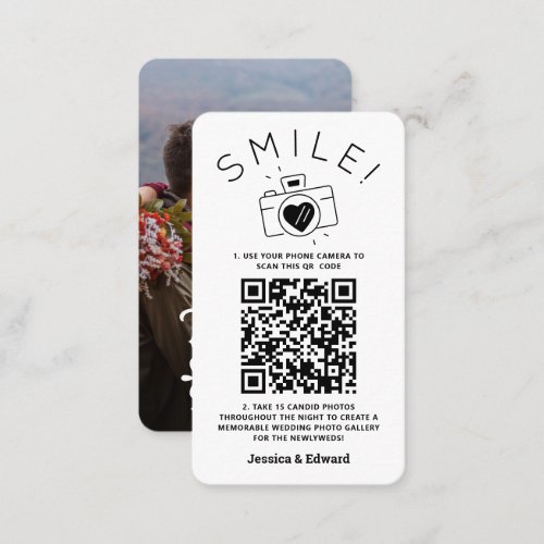 Memorable Photos Qr Code Black Chic Modern Wedding Place Card