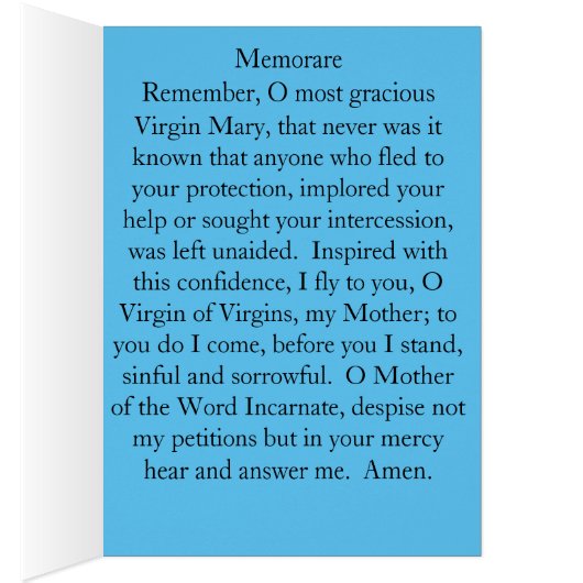 Memorare Prayer Card - Fatima Image (Inside (Right))