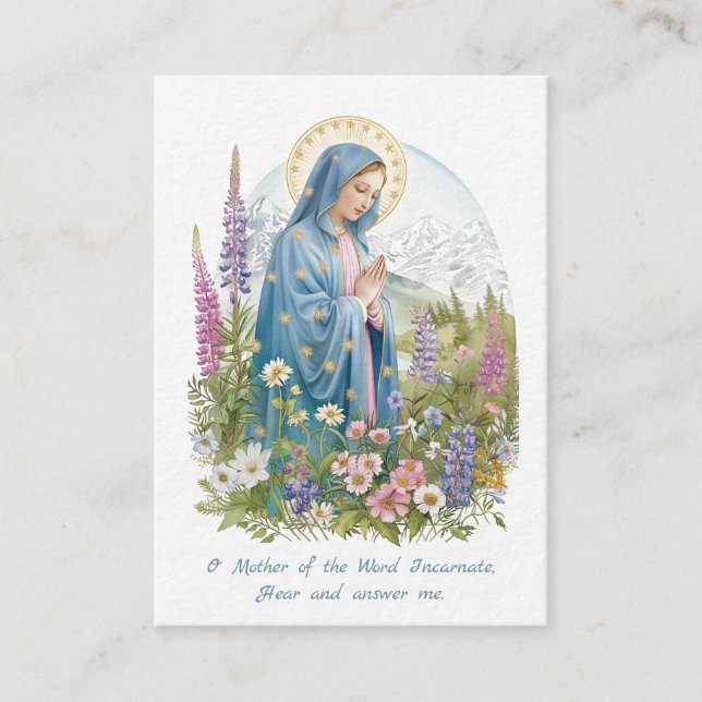 Memorare Prayer Mother Mary Snow Fireweed Alaska Enclosure Card (Front)