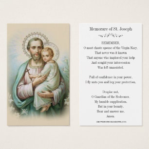 Memorare Prayer  St. Joseph & Jesus Holy Card