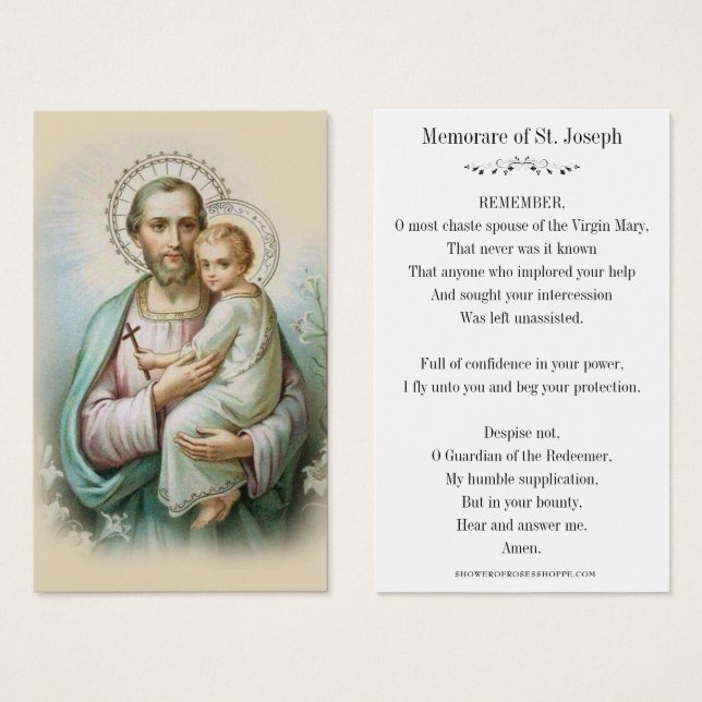 Memorare Prayer  St. Joseph & Jesus Holy Card (Front & Back)