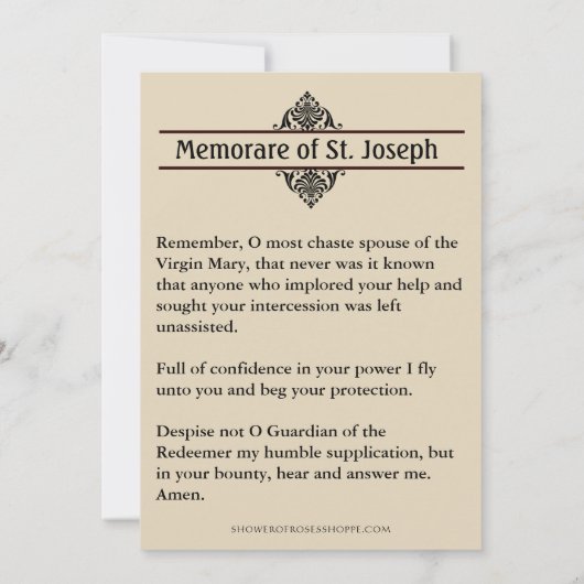 Memorare Prayer  St. Joseph & Jesus Prayer Card (Back)