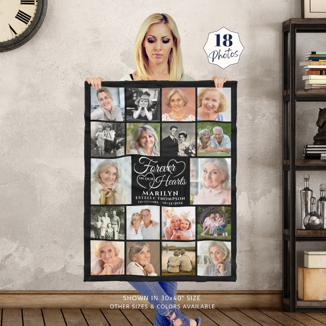 Memorial 18 Photo Collage Forever in our Hearts Fleece Blanket (Creator Uploaded)